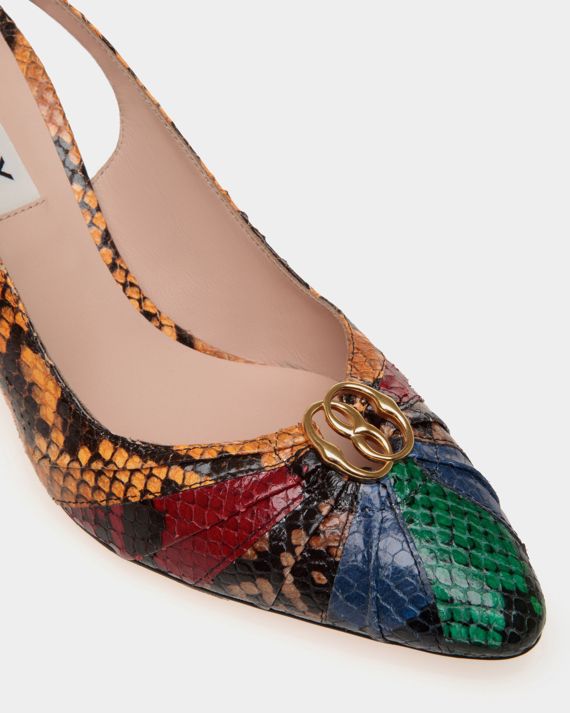 Jolene | Slingbacks für Damen aus mehrfarbigem Leder mit Python-Print | Bally | Still Life Detail