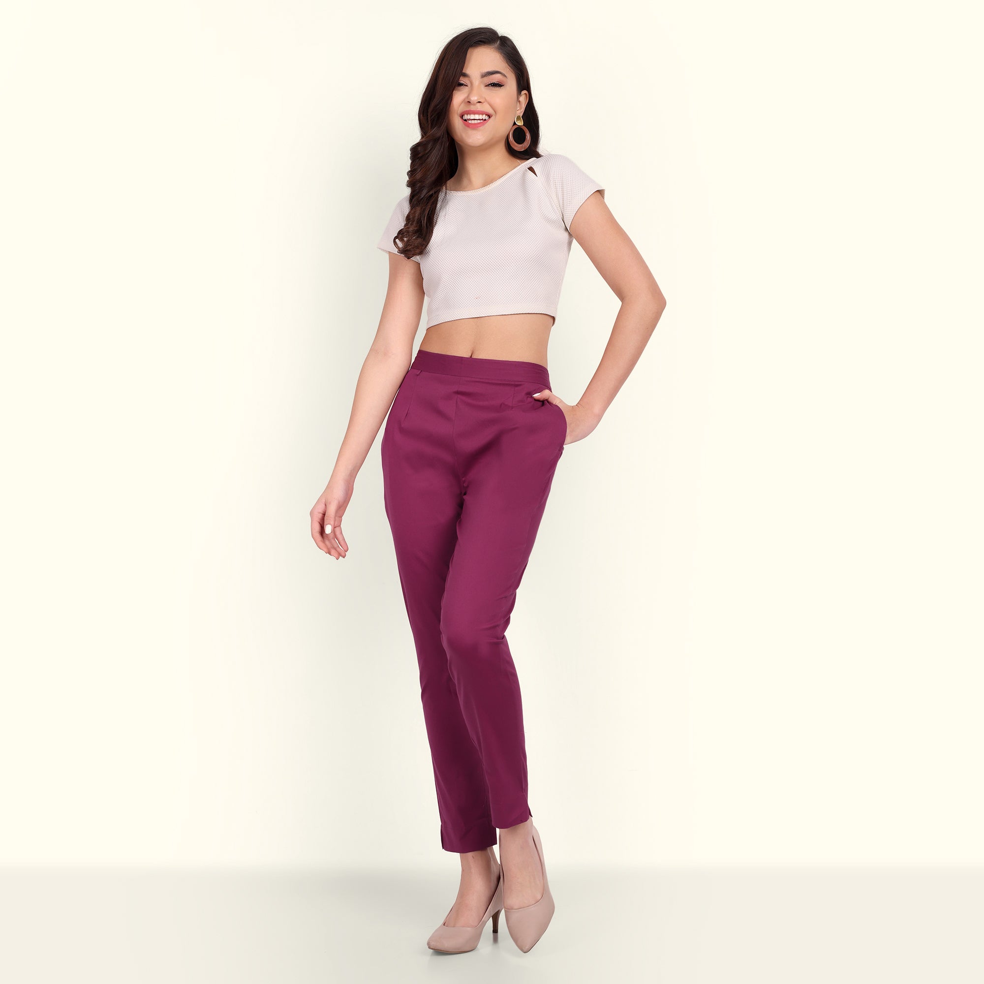 Naariy Rose Taupe Stretchable Cotton Pants for Women