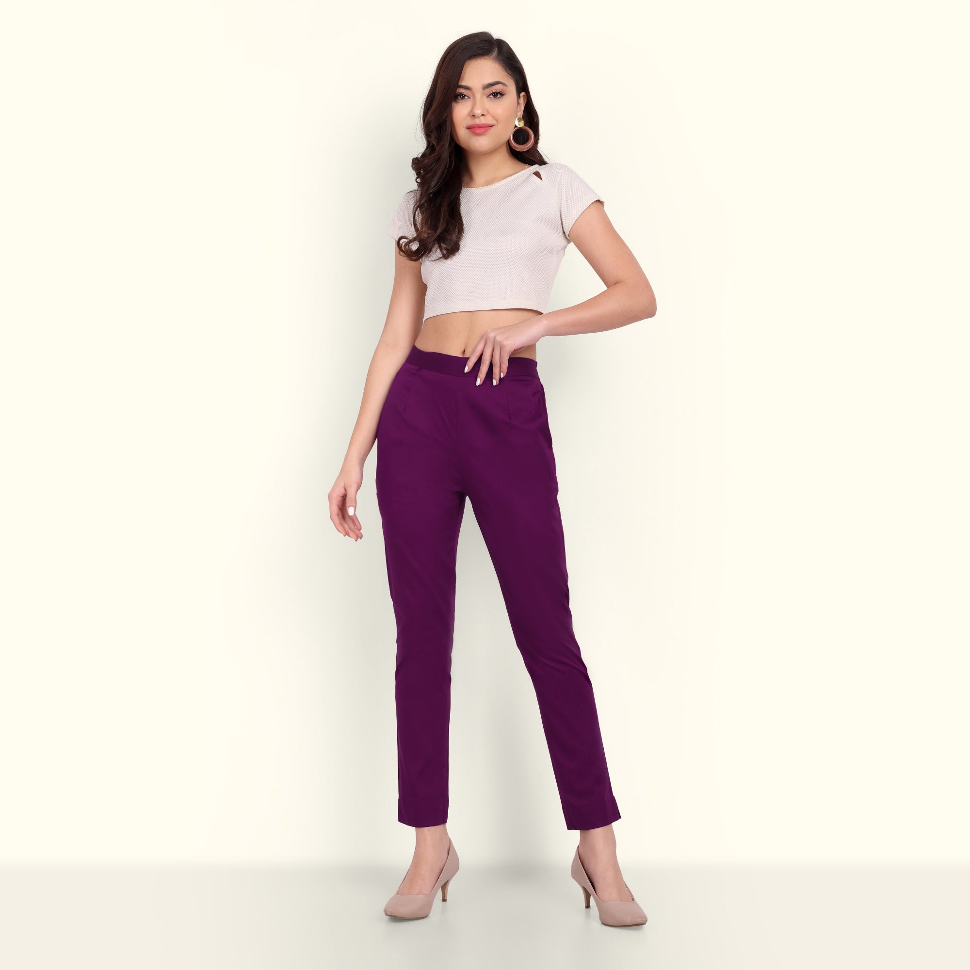 Womens Solid Pencil Pant - Purple – Minelli