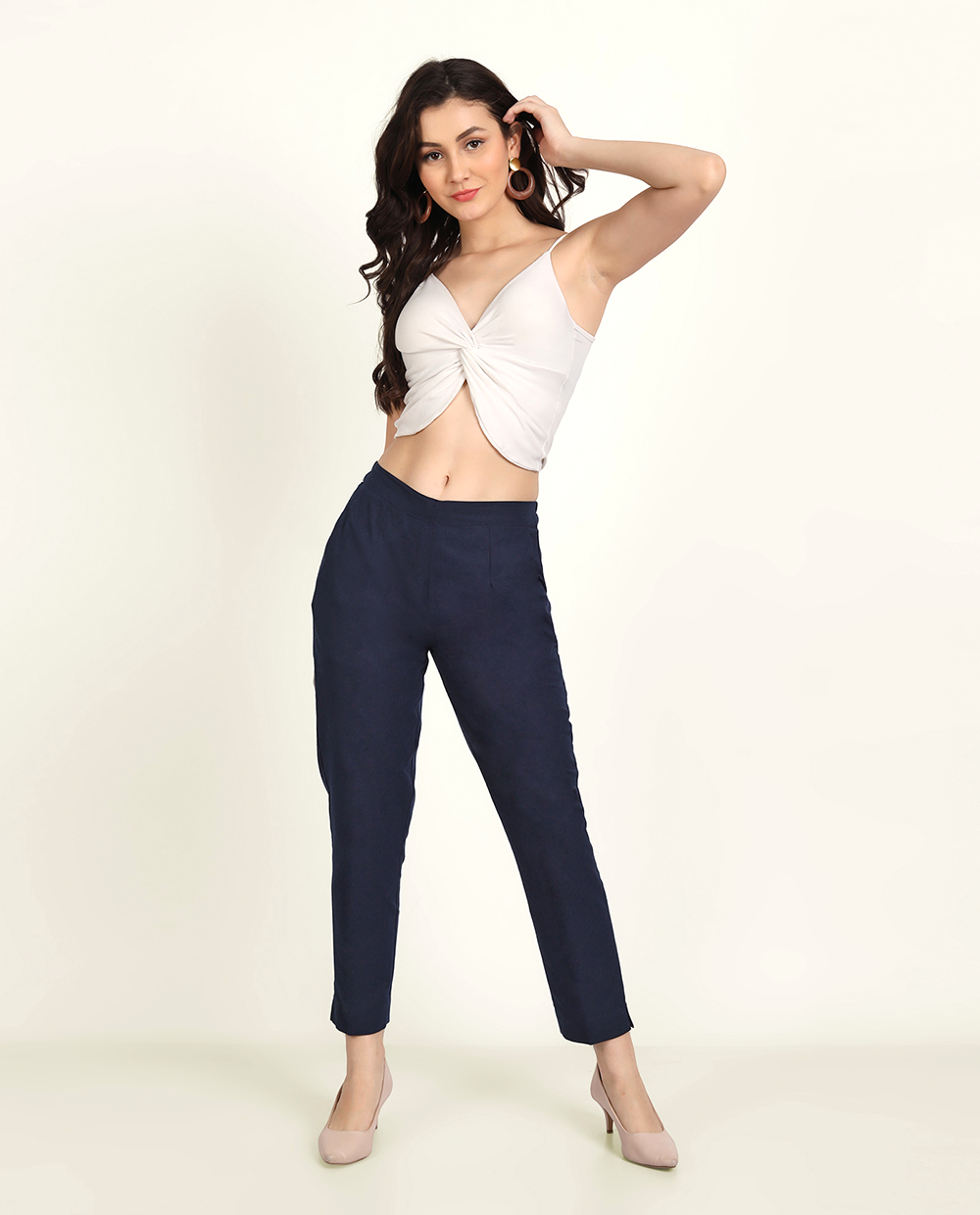 Buy Online Navy Blue Cotton Flax Pants for Women  Girls at Best Prices in  Biba IndiaBOTTOMW14918SS