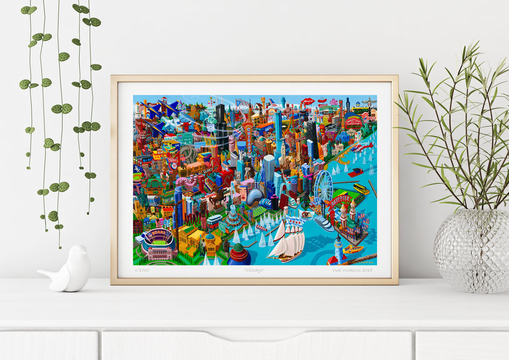 Chicago, print on paper in metal frame