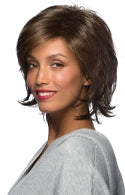 Model wearing shoulder length layered wig Natalie