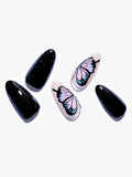 Black butterfly nail art almond