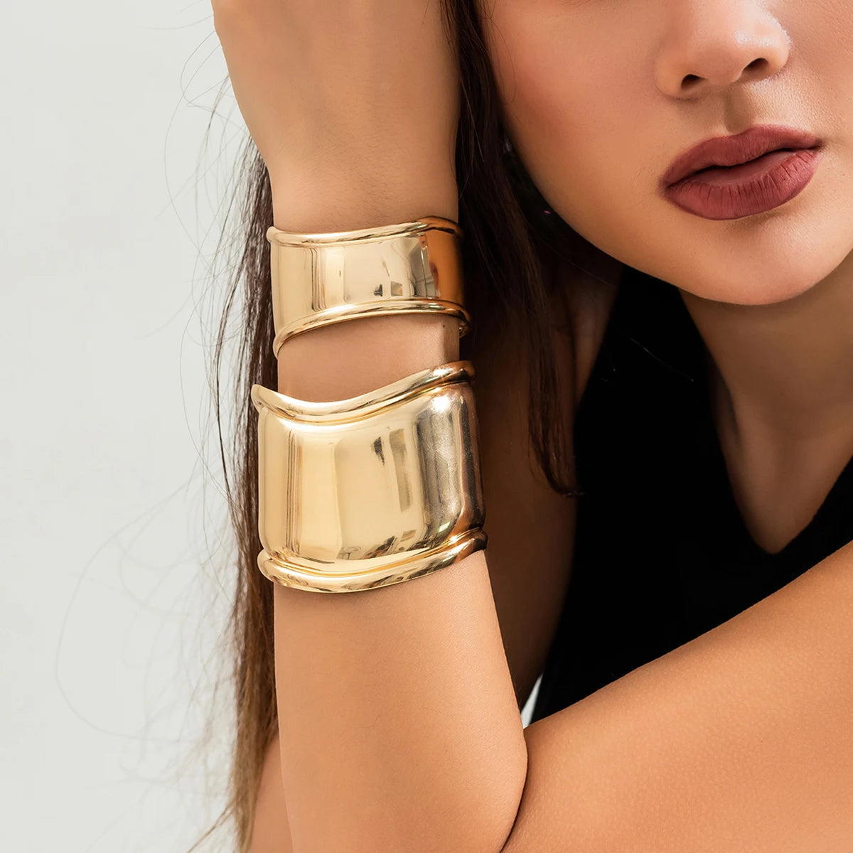 Poshoot-Exaggerated Punk Gypsy Wide Open Cuff Bangles for Women Charm Heavy Metal Arm Bracelet Pulseras Grunge Jewelry Steampunk Men New