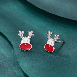 Poshoot Fashion Small Christmas Earrings for Women Cute Asymmetric Elk Santa Claus Snowflake Xmas Tree Stud Earring Girls Party Jewelry - Poshoot