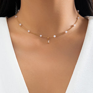 Kpop ELegant Imitation Pearl Chain Necklace for Women Simple Crystal Pendant Choker Aesthetic Y2K Jewelry Wed Accessories New - Poshoot