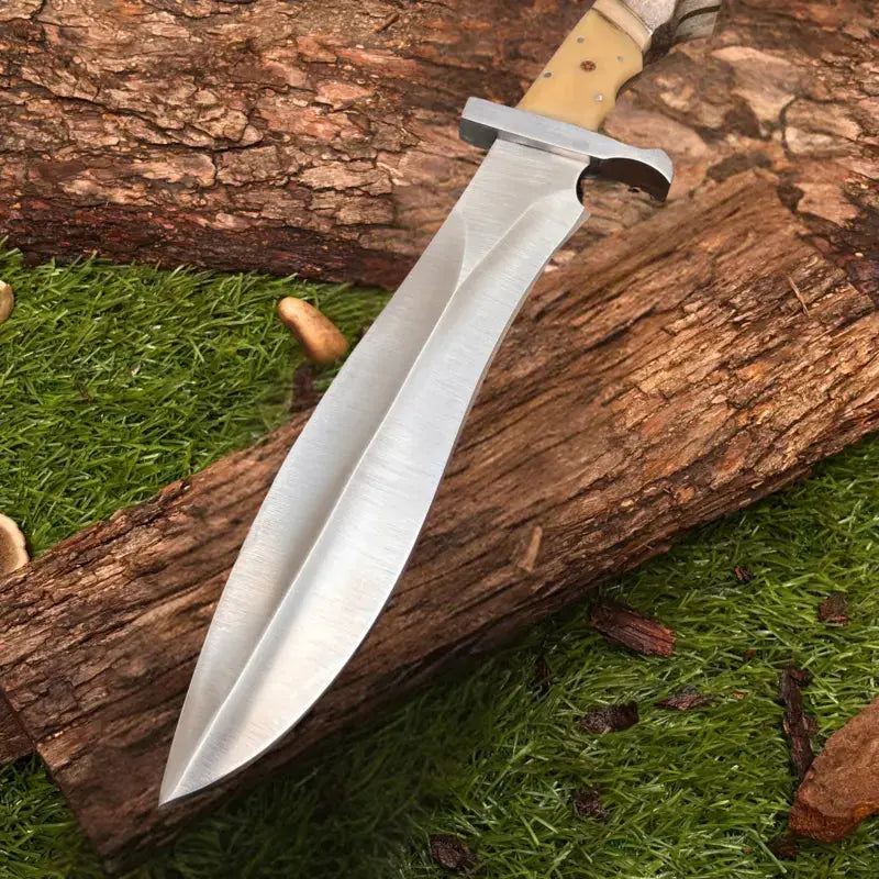 Handmade forged D2 Steel Hunting bowie Knife - crocodile dundee knife With Guard & Stag Horn Handle - Image 3