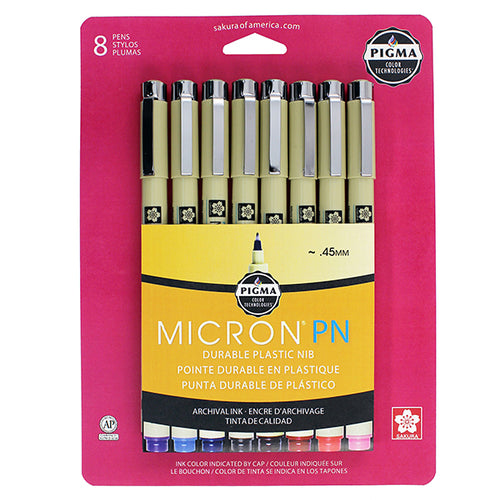 Pigma Micron 30066 Fine Line Design Pen, .45mm, Assorted Colors - 8 Pack