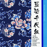 Aitoh YW-622 Blue Dyed Aizome Chiyogami Origami Paper, 4 Inch
