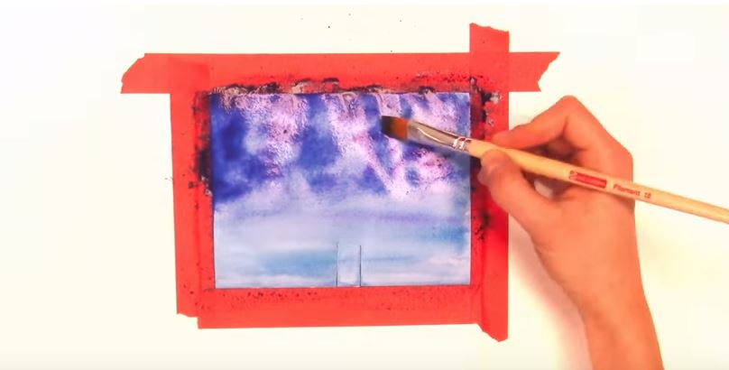 Layering washes of blue and purple watercolour for the night sky.