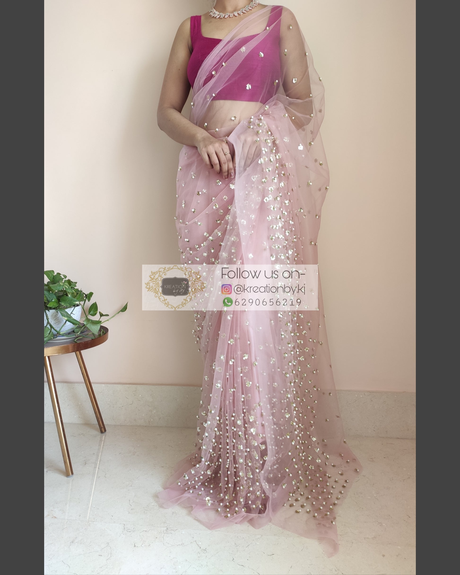 Fashion Dusty Mauve Net Embroidered SareeSARV126191