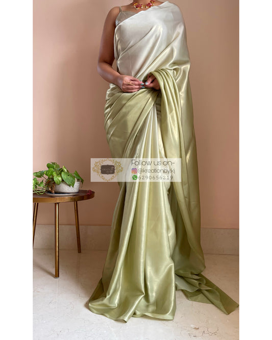 Green Satin Shimmer Designer saree