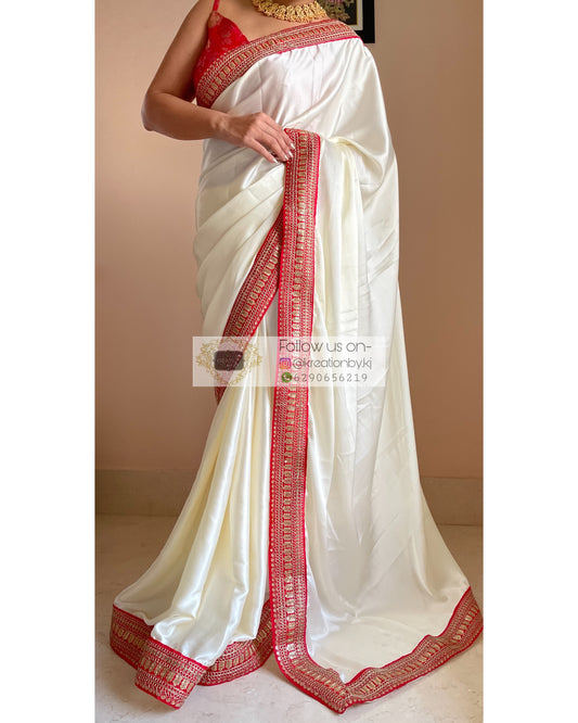 Off White Traditional Silk Garad Korial Bengali Saree With Contrast Pa –  Indiehues