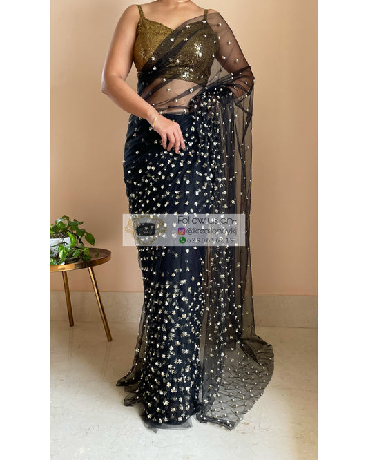 Sequince Work Lining Black Net Sequin Saree, Size: Free at Rs 499/piece in  Surat