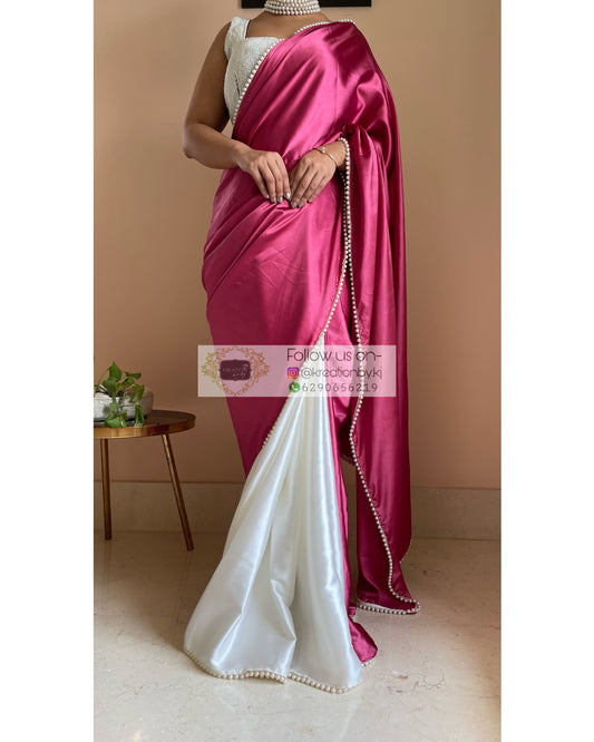 Multishaded tie and dye pure silk satin saree – Akrithi