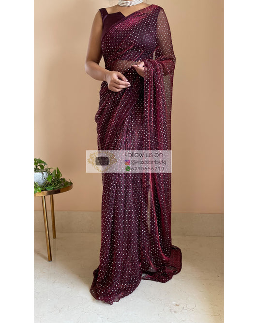 Buy PRAMUKH SAREES Embellished Bollywood Georgette Maroon Sarees Online @  Best Price In India | Flipkart.com