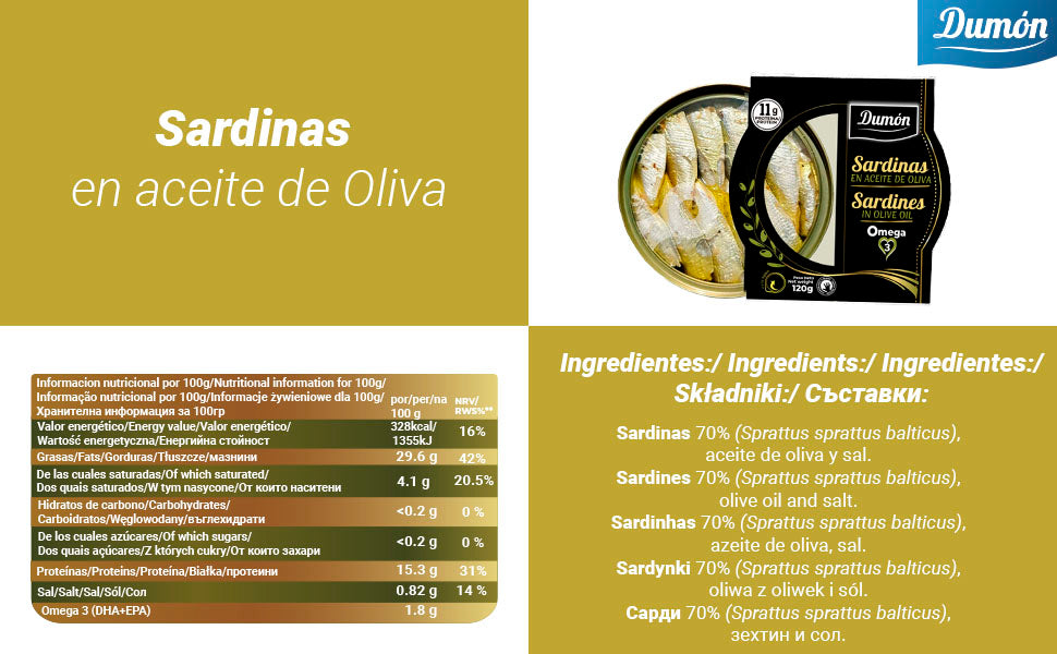 Sarde sott'olio d'oliva in scatola 120GR - Dumón