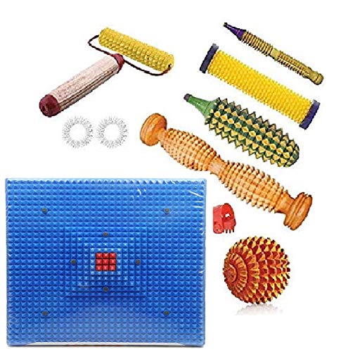 Acupro Health Care System_Acs Wooden Foot Roller Acupressure Magnetic Stress Mat Combo Kit