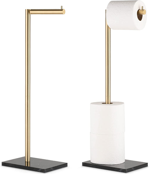 Free Standing Gold Toilet Paper Holder Stand White Marble Base and