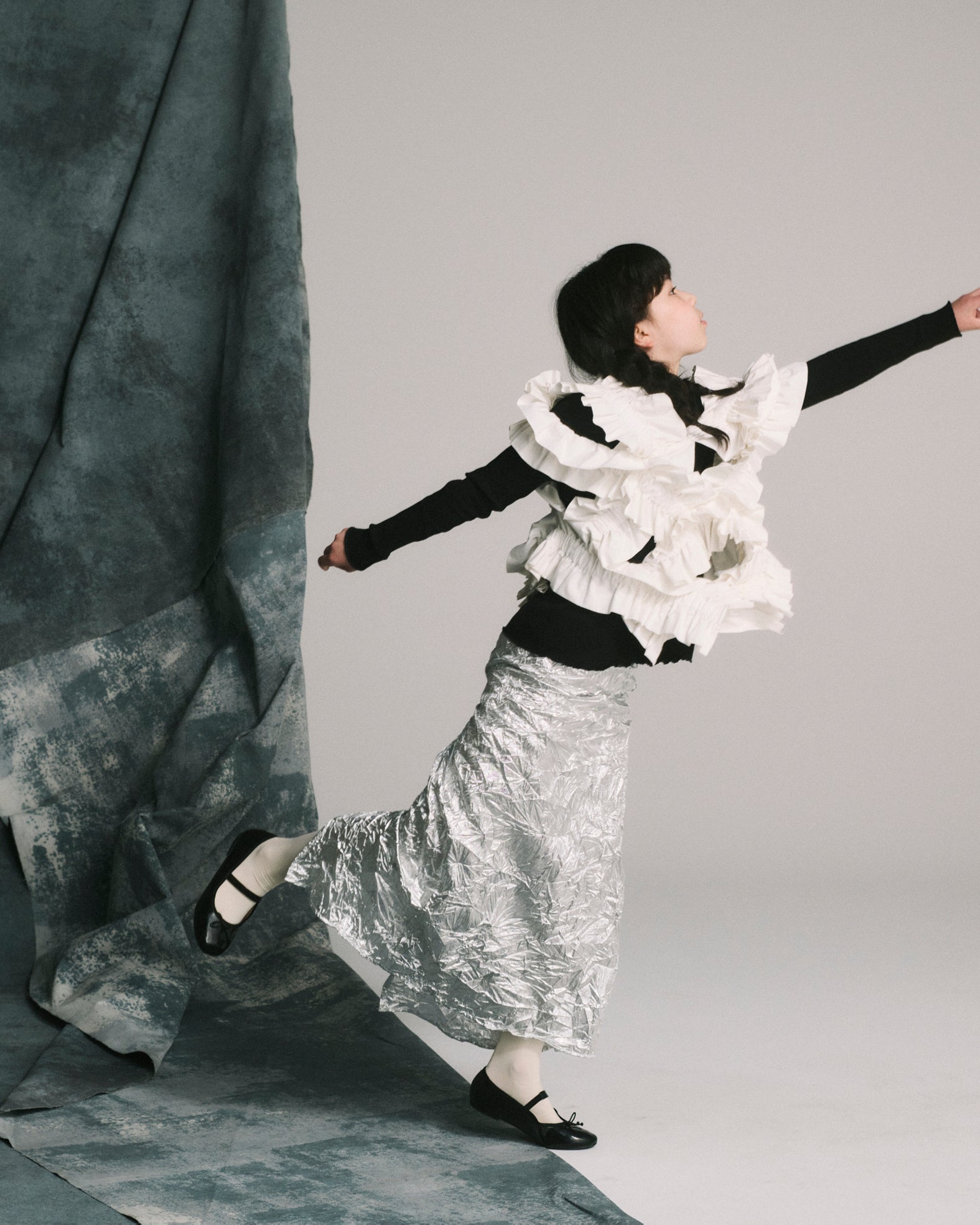 ヴィンテージ復刻 HOUGA waltz frill skirt ［white stripe］ | www