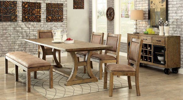 Gianna Rustic Oak 7 Pc. Dining Table Set (w/ 2 Wingback Chairs) image