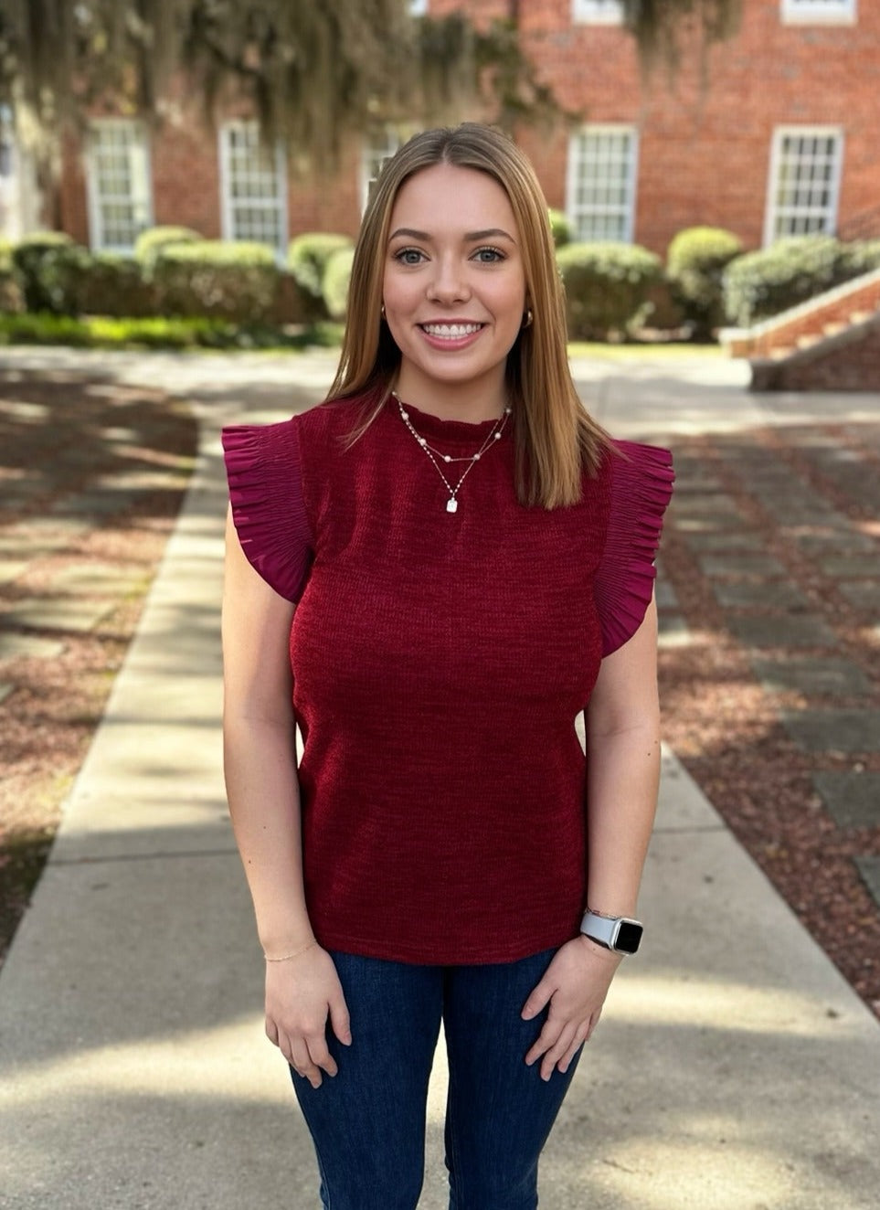 Burgundy Ruffle Top RTS