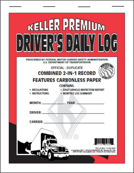 702-L Driver's Daily Logs With No DVIR 3-Ply Book Format A Carbonless 70  Hour/8 Day Recap