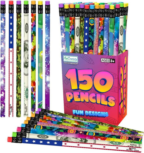 ArtCreativity 72 PC Pencil Assortment for Kids, Fun Assorted Number 2 Pencils, Bulk Wooden Writing Pencils with Durable Erasers, Teacher Supplies