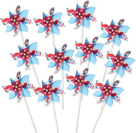 6 Stars and Stripes Pinwheels - Set of 12 - Red, White, and Blue