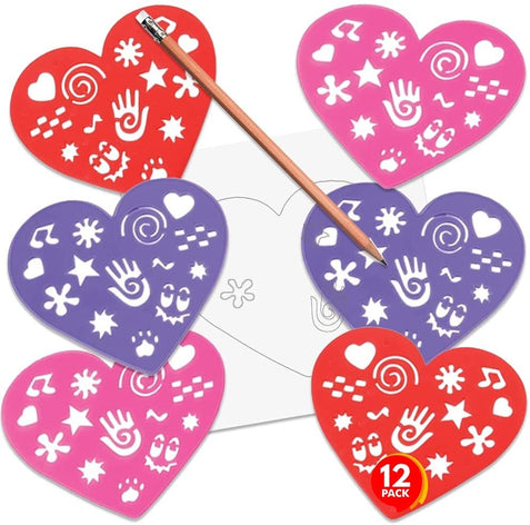 Valentines Day Heart Stencil Set for Kids, Set of 12, Colorful