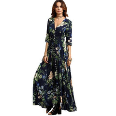 Andreea Navy Floral Button Down Maxi Dress