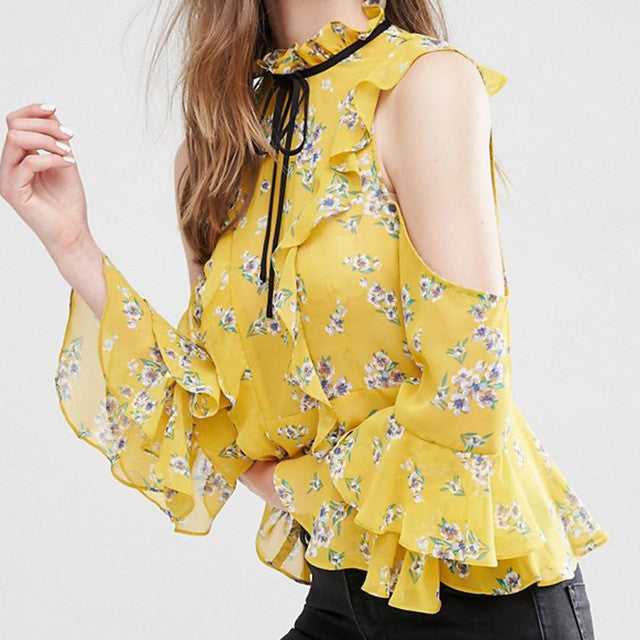 yellow ruffle blouse