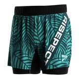 Men's Double Shorts Dark Green Leaves Sizes