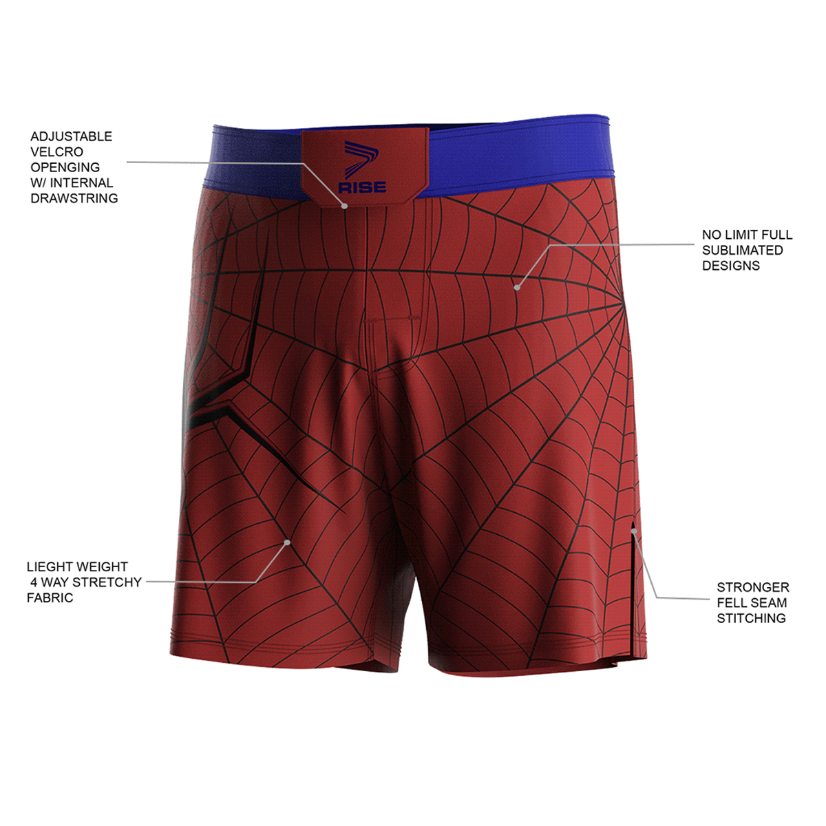 Details feature of Black Spider MMA Red Training Shorts for Jiu-jitsu Fighters