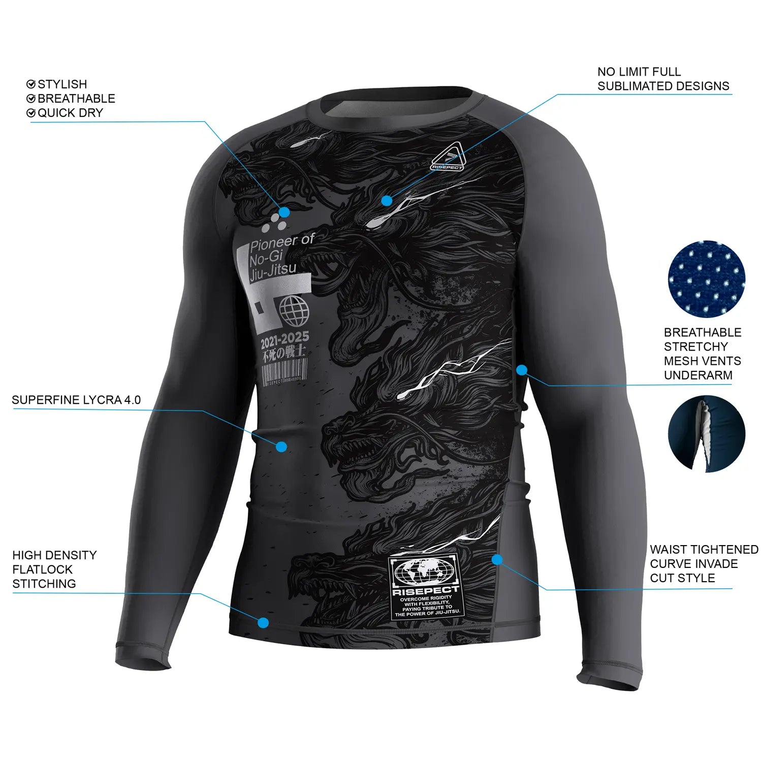 Details zum schwarzen Triangle Langarm-Rashguard der 3. Generation