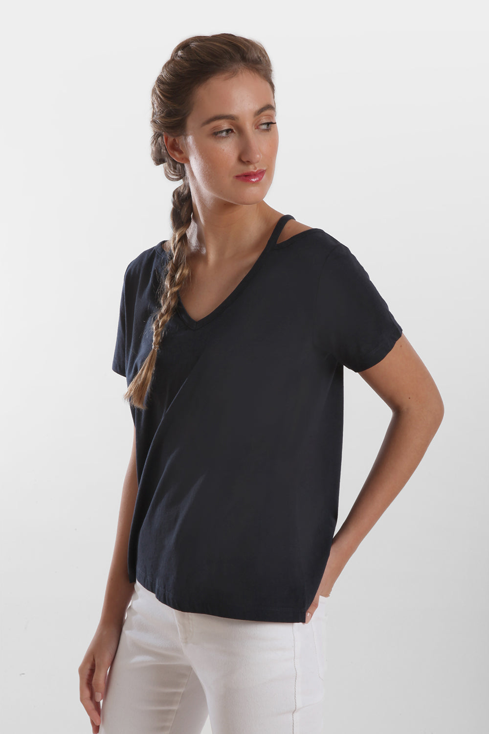 Cut Out V Neck Tee: FINAL SALE