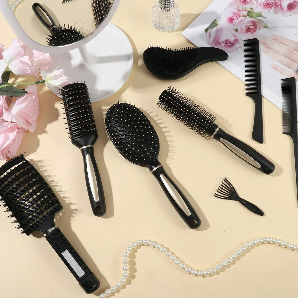 8 Pcs Hair Brush and Comb Set, round Vented Brush Paddle Brush Detangle Hair Brush and Combs Wet Dry Brush for Women Men Hair Styling(Upgrade 8)