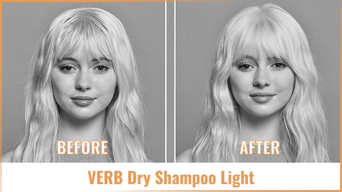This image is used in the Ippodaro Natural Salon blog post titled, “The Ultimate Guide to Using Dry Shampoo and Maintaining a Healthy Scalp”. This image showcases a before and after of a light blonde girl with originally oily roots (as the before) and then what appears to be be clean and refreshed roots (as the after). This girl was using the VERB Dry Shampoo Light!.