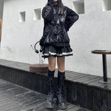 Ualways18 Autumn outfits Emo Streetwear Mall Goth Gothic Lace Ruffle Mini Skirts Womens Harajuku Fairy Grunge Black Alt Pleated Japanese Kawaii Skirt