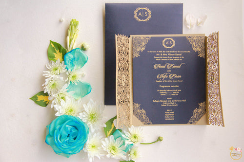Golden Rexign Lasercut Invite Foil Printing With Transparent Envelope, Rosa Blanca Country Club Lahore