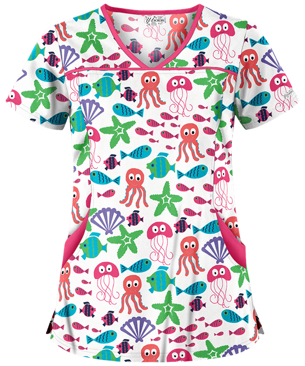 UA Octo Starfish Melon Princess Seam Print Scrub Top