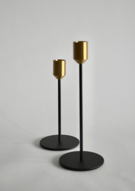 Candlestick, set of 2, gold&black