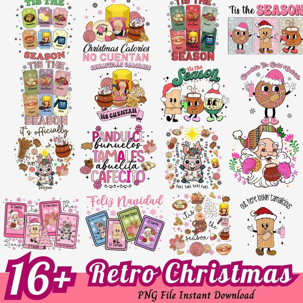 Retro Christmas PNG bundle, Merry Retro Christmas bundle