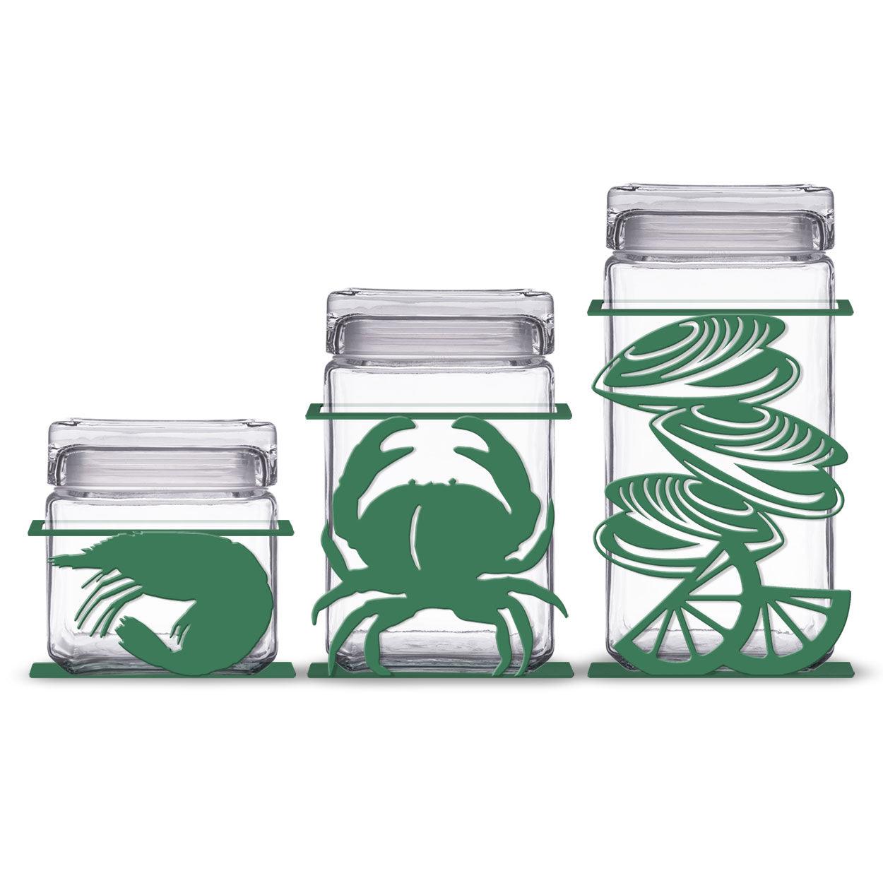 Clambake Metal and Glass Countertop Canister Set of 3 - Choose Color - Specialty Decor by Sunland Home