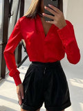 Cinessd Back to school outfit Sexy Women Fashion Summer Tracksuit 2022 New Casual Leather Shorts Set Long Sleeve Tops Shirt And PU Mini Shorts Two Piece Set