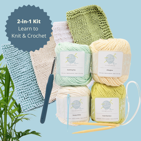 mindfulknits Learn to Knit Kit- Knit a Chunky Beanie- Knitting Needles,  Yarn Needle & Acrylic Chunky Bulky Knitting Yarn– Malai- Beginners Basic  Knitting Supplies Set for Relaxation & Stress Relief : 