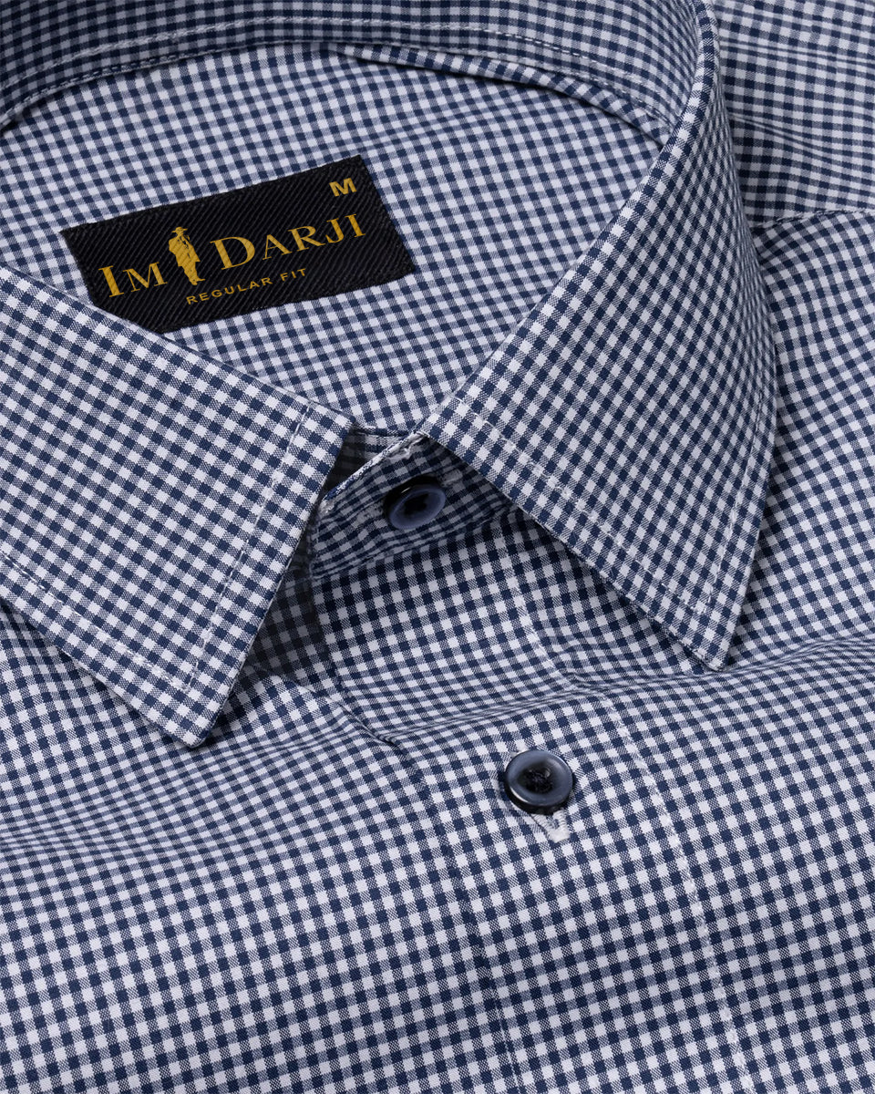Navy Checkered Premium Gingham Cotton Shirt– Im Darji