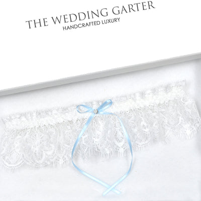 Dusty Blue & Lace Wedding Garter  Something Blue Satin Bridal Garter