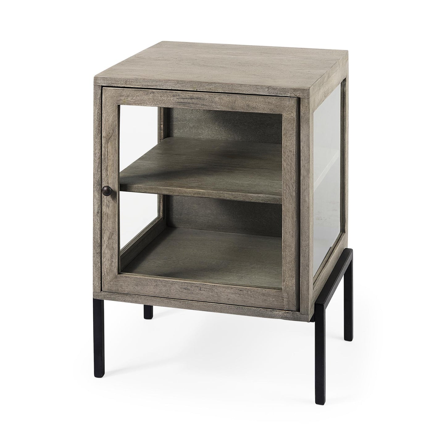 Arelius 20L x 18W x 26H Gray Wood W/ Black Metal Frame End/Side Table