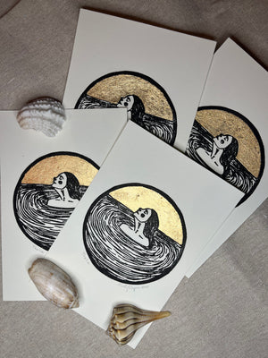 "Thalia" Individual Gold-Leafed 4"x6" Linoleum Block Print - Emily Cooper Creations - Linoleum Block